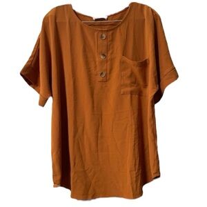 ZENANA Rust Orange Rolled Short-sleeve 3 Button With Pocket Size XL